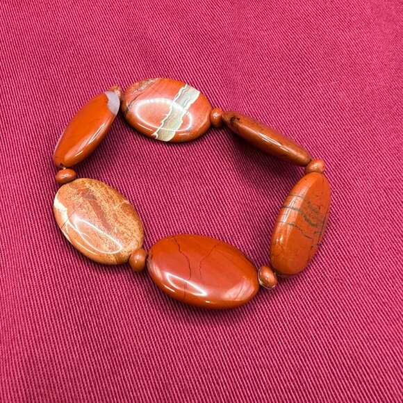 Genuine Red Jasper Stretch Bracelet Large Polished Jasper Stones - Picture 4 of 12